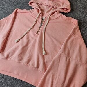 Aerie Quarter Zip Pullover Hoodie Sweatshirt‎ Cropped Oversized Pink Size XS
